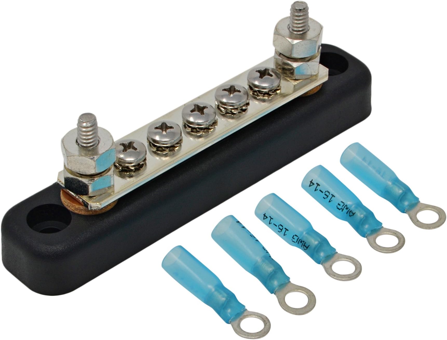 5 Terminal 100 Amp Bus Bar Kit - Heat Shrink Ring Terminals Included