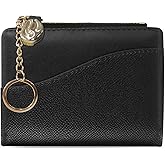 WishLotus Keychain Wallet for Women, Bifold Small Wallet with Key Ring and Zipper Pocket, PU Leather Card Holder Wallet (Black)
