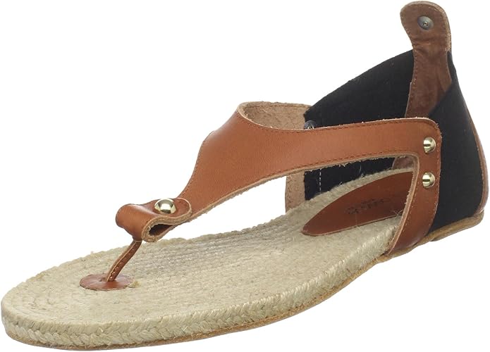 Amazon.com | Andre Assous Women's Tresor Thong Sandal, Black Stretch/Cognac Leather, 6 M US 