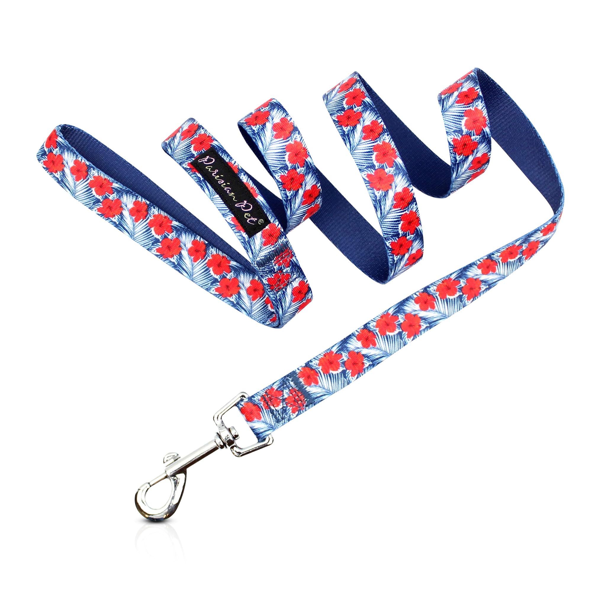 Parisian Pet Girly Dog Leash - 4ft Long, Hibiscus Blue Durable Nylon Dog Training Leash - Traction Rope for Small/Medium Dogs