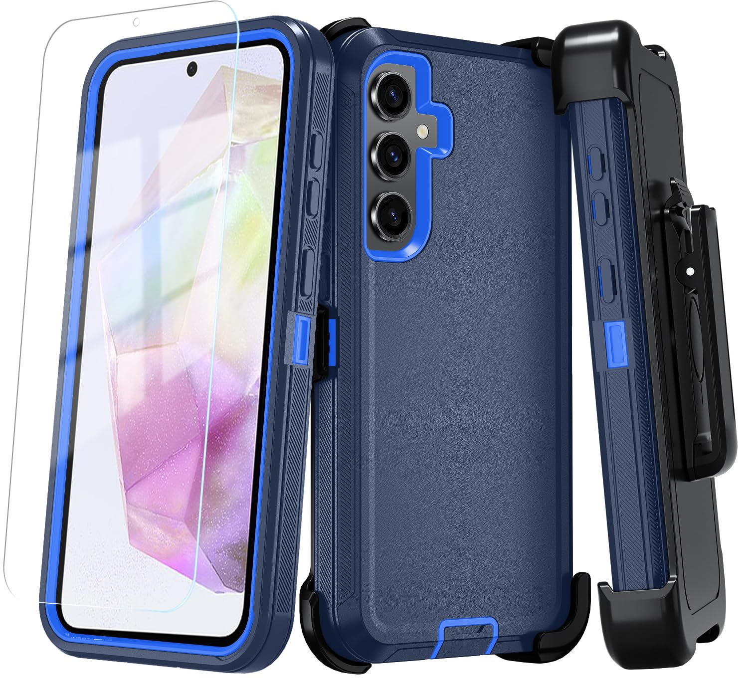 Qinmay Phone Case for Samsung Galaxy A36 5G Case with HD Screen Protector, Heavy Duty Shockproof & Dropproof 3-Layer Cover Phone Case for Galaxy A36,BeltClip_DarkBlue
