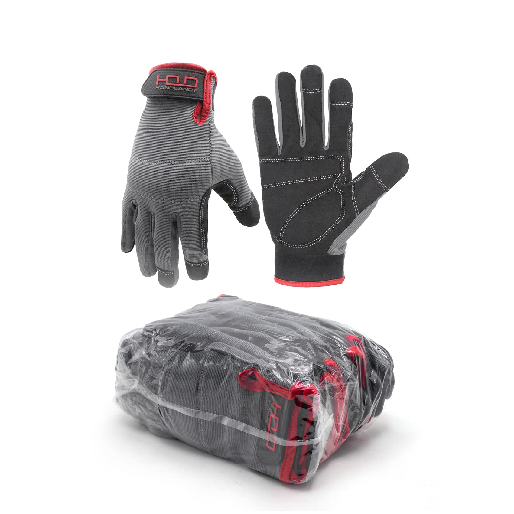 HANDLANDY Mens Work Gloves Touch Screen, Synthetic Leather Utility Gardening Gloves, Flexible Breathable Spandex Back- Padded Knuckles & Palm (XL, Grey-6 Pairs) — image 1