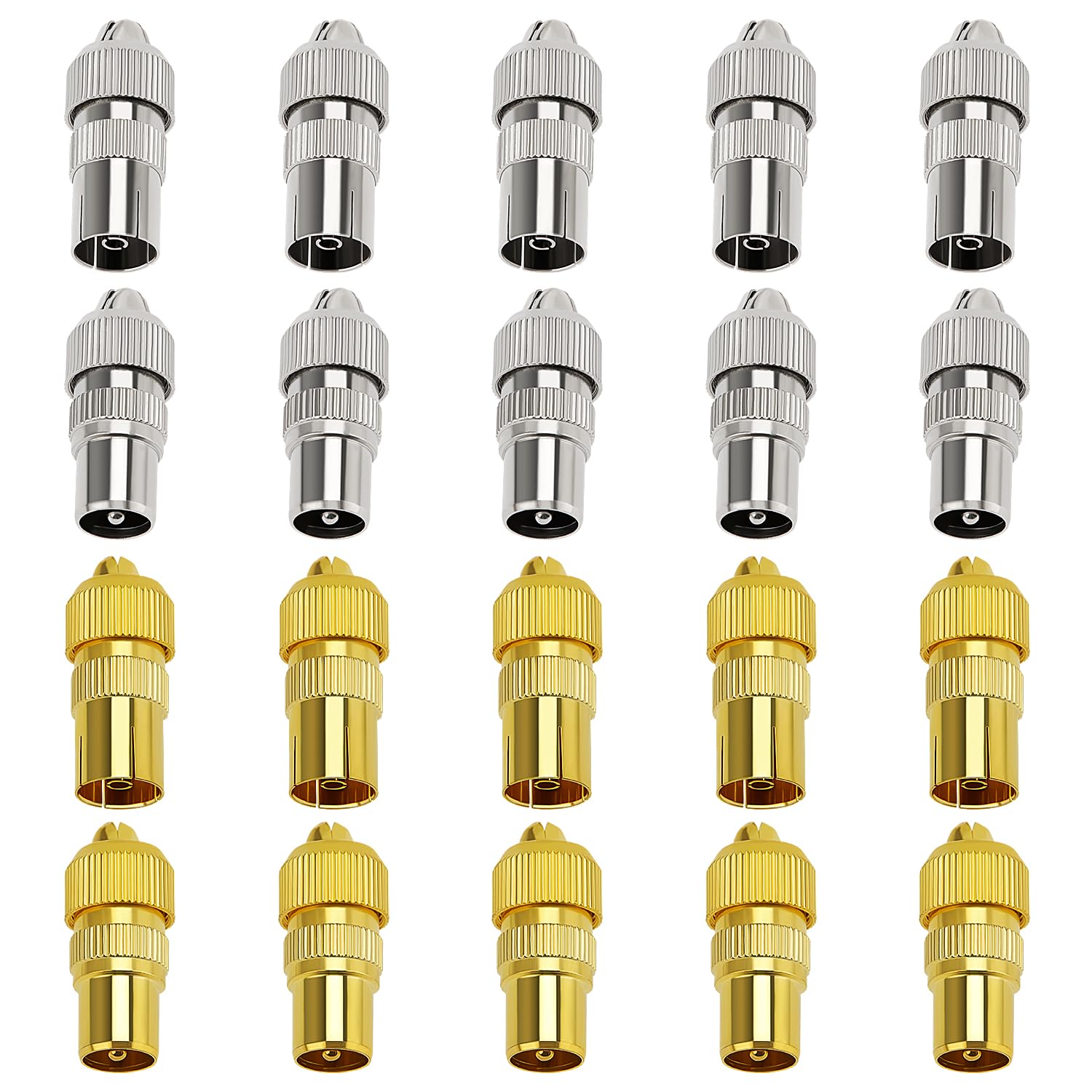 KUOQIY 20 PCS Metal Coaxial Plug, 10 Male & 10 Female TV Aerial Coaxial Cable Connector Adaptor