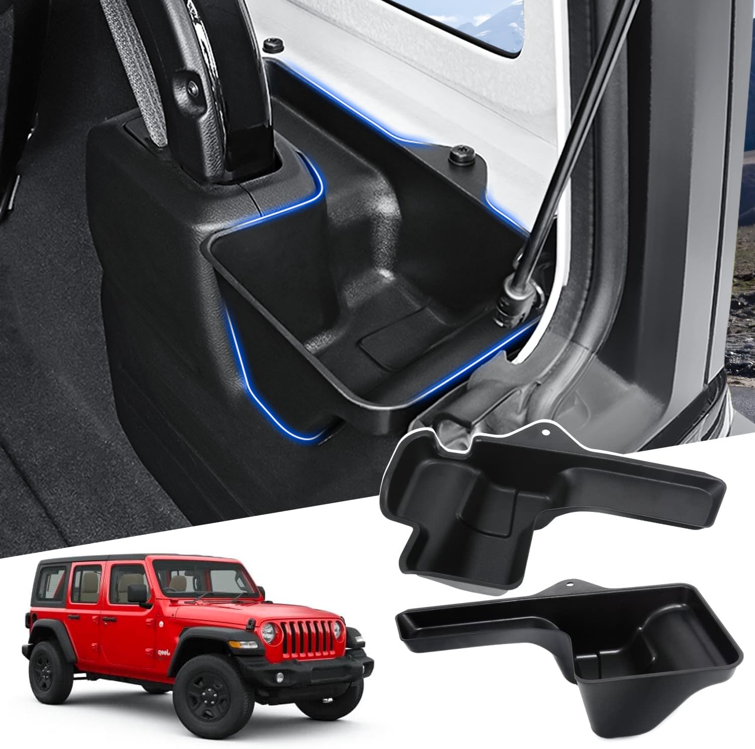Photo 1 of Huidnnas Rear Cargo Side Trunk Storage Box Tray Fit for Jeep Wrangler JL 2018-2023 Trunk Storage Tray Organizers Cargo Organizer Black 2PCS (NOT FIT 4XE)