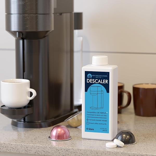 NESPRESSO COMPATIBLE DESCALING SOLUTION, 2 YEARS 8 TOTAL USES DESCALING KIT. EFFECTIVELY REMOVE LIMESCALE & MINERAL BUILD-UP. RESTORE YOUR MACHINE’S PERFORMANCE AND EXTEND LIFESPAN FOR PERFECT COFFEE