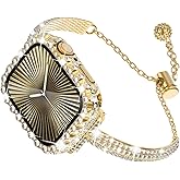 WINGLE Bling Band for Apple Watch Bands Women 38mm 40mm 41mm 42mm 46mm 45mm 44mm 42mm SE 3/2/1 Series 11 10 9 8 7 6 5 4 3 2 1, Diamond Rhinestone Bracelet with Waterproof Glitter Case Lace Edge Cover