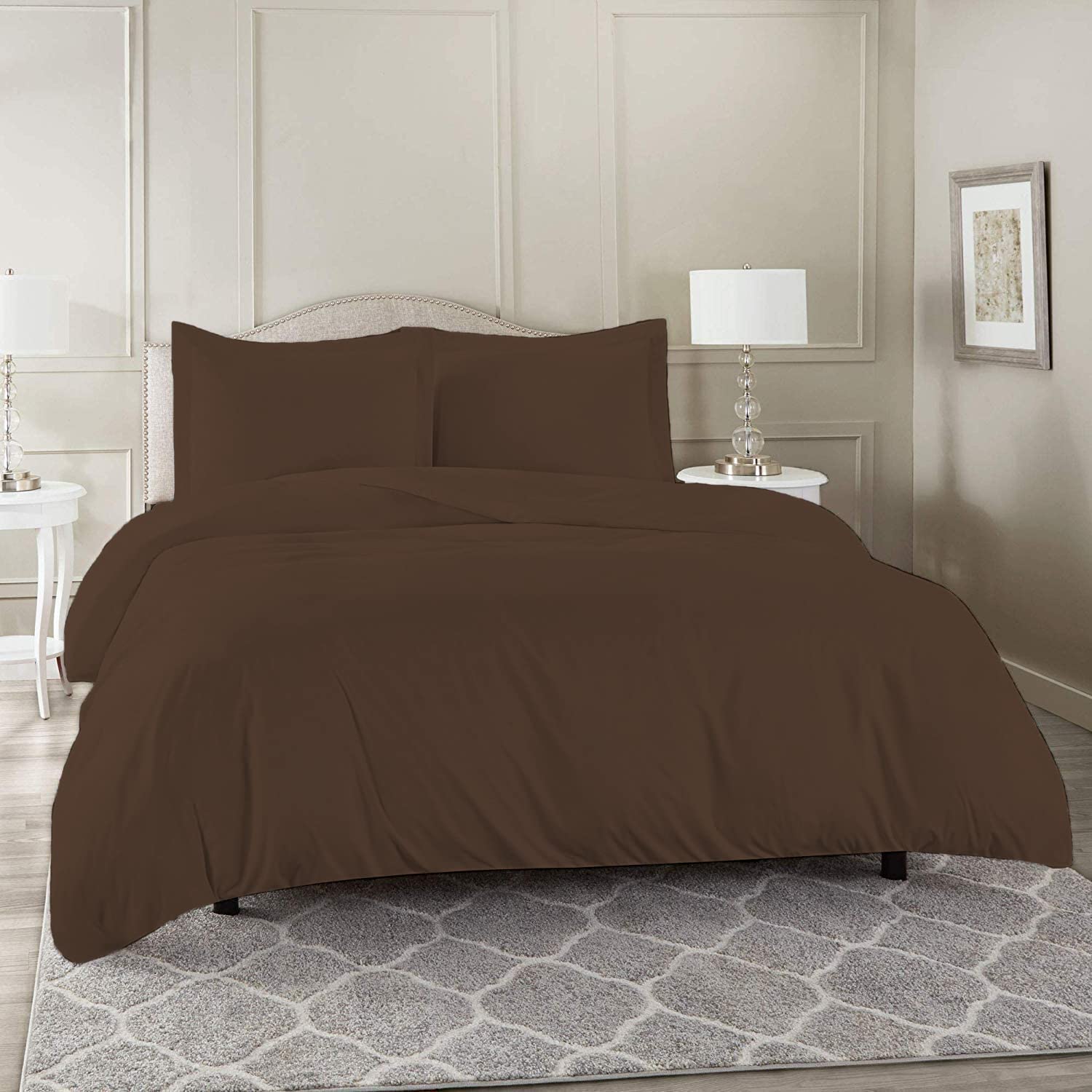 Laam linen Luxury Plain Dyed Duvet Cover With Pillowcase Cover 100% Poly Cotton Easy Care UK Size Bedroom Bedding Set (Chocolate, Super King)