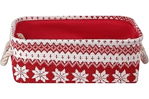 INough Red Christmas Gift Basket, Collapsible Empty Holiday Storage Bin with Handles, Fabric Storage Organizer for Kids, Baby Items, Presents and Festive Home Decorations