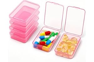 EIVENNKO 6 PCS Small Pill Box, Tiny Pill Case,Mini Clear Plastic Storage Containers Cute Travel Pill Organizer Case Portable for Pocket Purse Briefcase (Pink)