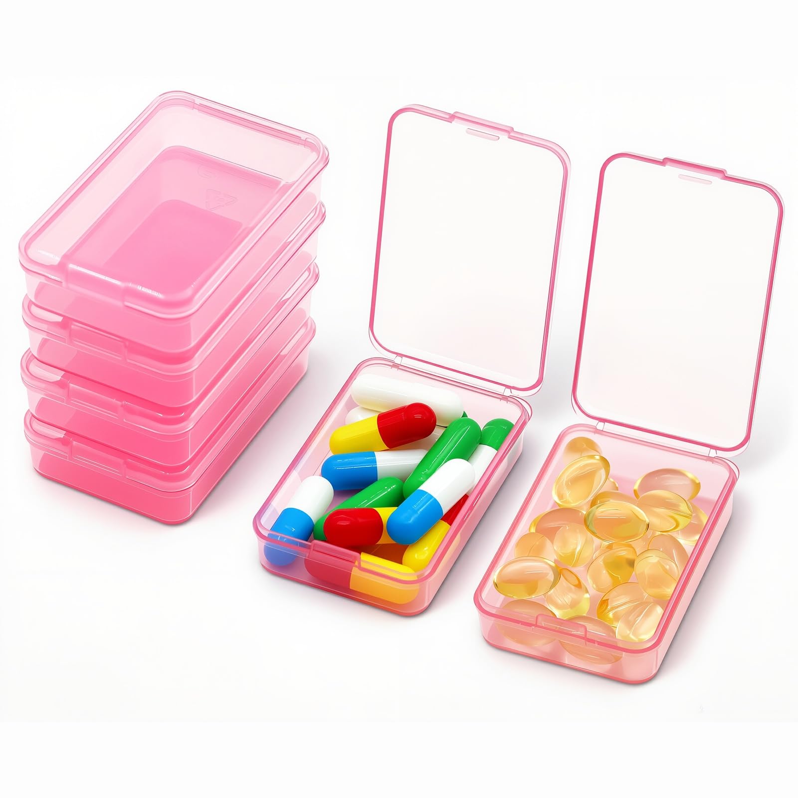Photo 1 of 6 PCS Small Pill Box, Tiny Pill Case,Mini Clear Plastic Storage Containers Cute Travel Pill Organizer Case Portable for Pocket Purse Briefcase (Pink)