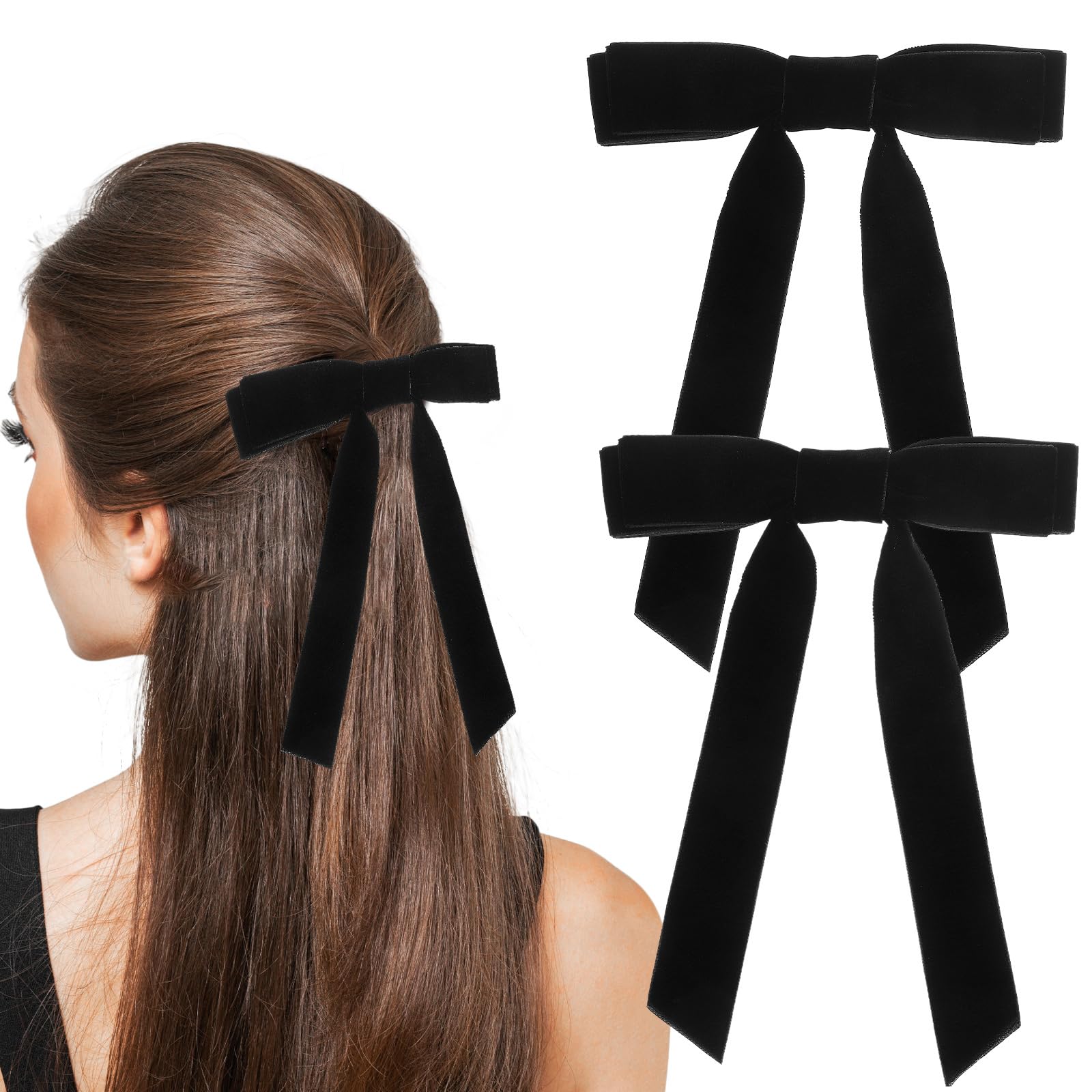 FOMIYES Velvet Hair Bows for Women 2 Small Ribbon Hair Clips Soft Velvet Bow Accessories for Ponytails Braids and Everyday Styles