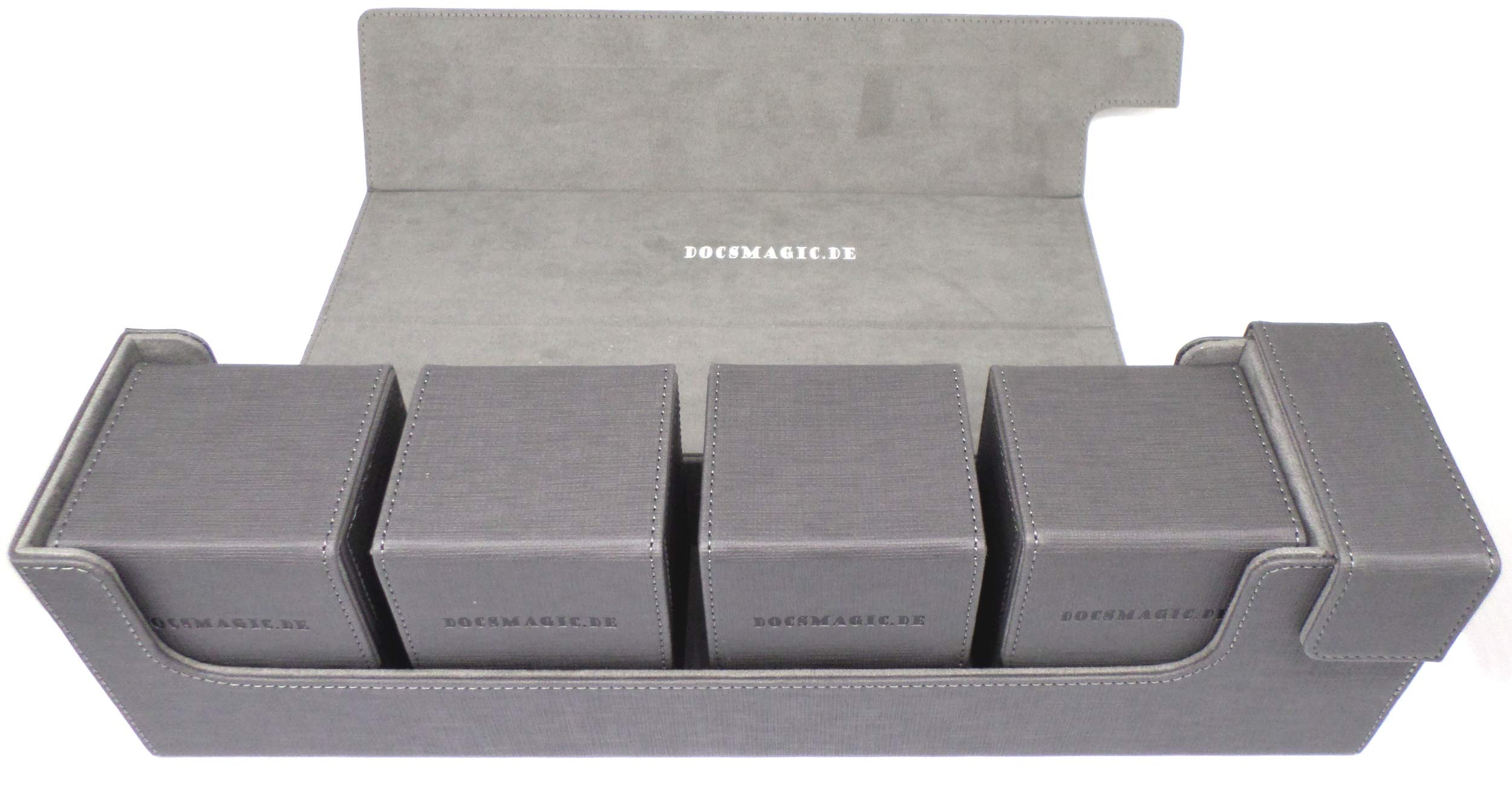 docsmagic.de Premium Magnetic Tray Long Box Silver Large + 4 Flip Boxes
