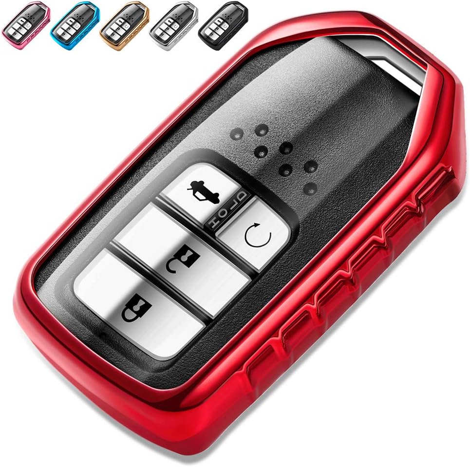 Smart Premium TPU Fall Car Key Soft Plating Protection Shell Case Cover,Key Fob Case for Accord Civic CRV Pilot Odyssey (Red)