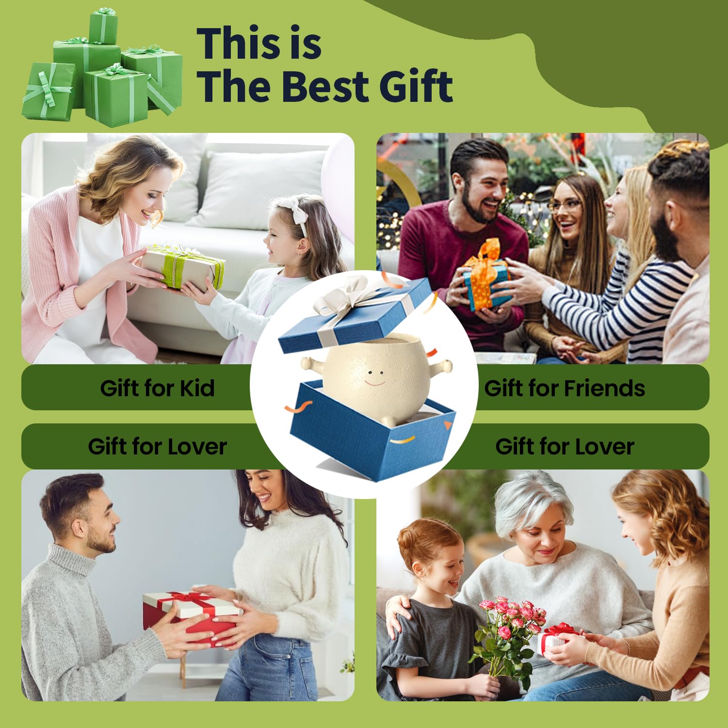 Umikk Hängende Blumentöpfe mit Schaukel Gesicht, Blumentopf mit Gesicht, Übertopf Mit Hängendem Kopf Swing Face Übertopf, Niedlicher Blumentopf Mit Lächeln-Gesicht Und Schaukel