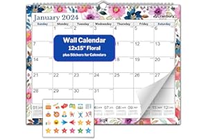 CRANBURY Large Wall Calendar 2024 (Floral), 12x15 2024 Hanging Wall Calendar, Gorgeous Monthly Designs, 12 x 15 Floral Calendar, Big Office Calendar for Desk or Wall, plus Stickers