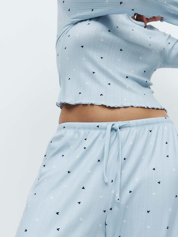 Pigiama in Punto Pointelle Stampato da Donna Blu S