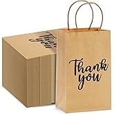 Sparkle and Bash Paper Thank You Bags - 9 x 5.3 x 3 In, Brown, Set of 100 with Handles for Party Favors & Wedding Favors