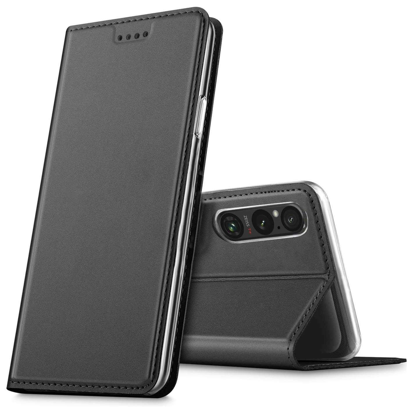 Mobile phone case for Sony Xperia 1 V (2023), premium mobile phone flip cover for Sony Xperia 1 V case [integrated magnet] book case PU leather bag, black