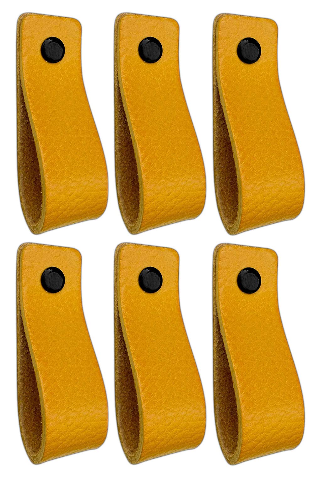 Brute Strength - Leather Handles for Furniture - Ochre Yellow - 12 pcs - 16,5 x 2,5 cm - Cabinet Handle, Door Handle for Kitchen, Bathroom, cabinets, Dresser, Wood