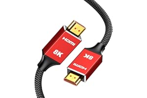 Capshi 8K HDMI Cables 10ft Red, High Speed 48Gbps HDMI Cable 2.1, 8K@60HZ, 4K@120HZ, 2K@240HZ HDCP 2.2&2.3, HDR, Ethernet- 28AWG Braided HDMI Cord- eARC Compatible for UHD TV, Blu-ray, PS5, PS4, PC