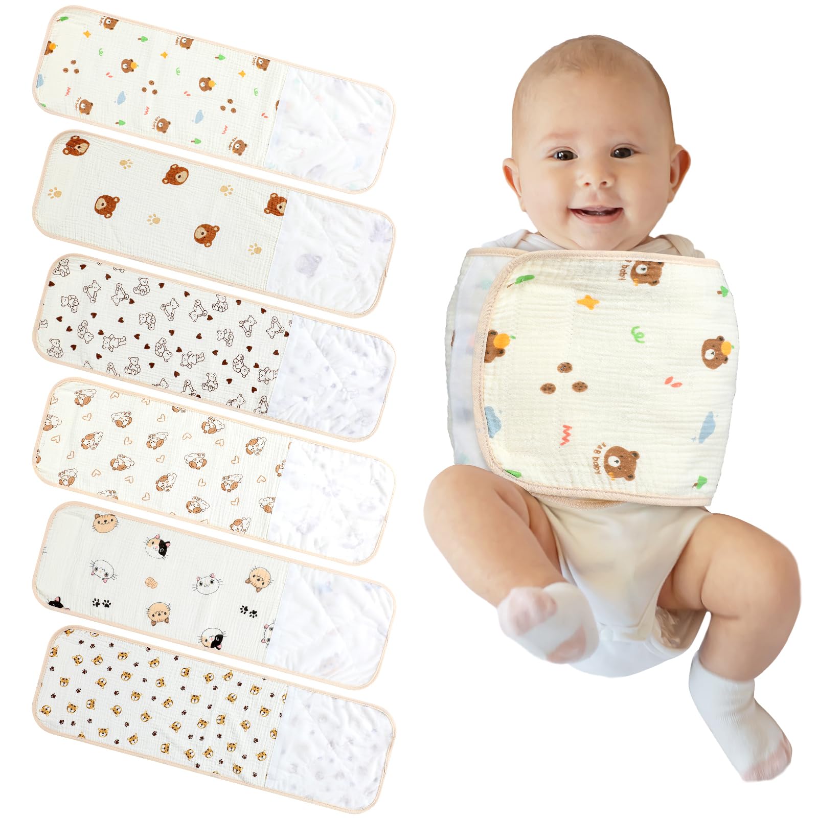 Photo 1 of Funnysoft 6 Pcs Newborn Snuggle Strap Adjustable Arms Swaddle Band Baby Belly Band Arms Safe Swaddle Sleep Wrap Blanket for Newborn Infant Boy Girls (Cute Animal Style)