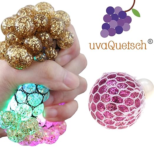 UvaQuetsch ® LED-Glitzer Quetschball +++ inkl. Geschenkbox +++ 2019 +++ Antistressball Stressball Knetball Quetschi (Rosa)