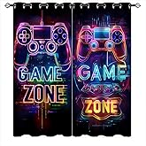 Fangpamz Modern Game Neon Window Curtains for Kid Girls Boys Bedroom Video Games Game Zone Gamepad Thermal Insulated Darkening Grommet Window Drapes for Bedroom Living Room, W42xL45 Inch Decor