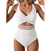 B2prity One Piece Swimsuit for Women Tummy Control V Neck Bathing Suit Color Block High Waisted Cutout Swimwear