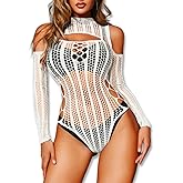 ChiaoLezhee Sheer Fishnet Bodysuit, Rave Club Outfit, Fit 0-18, Lace Wear Dancer Cutout Mesh Dancewear Glow Festival Top Plus