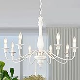 ALISADABOY White Chandelier Farmhouse Antique Chandeliers for Dining Room French Country 8 Light Rustic Entryway Hanging Ligh