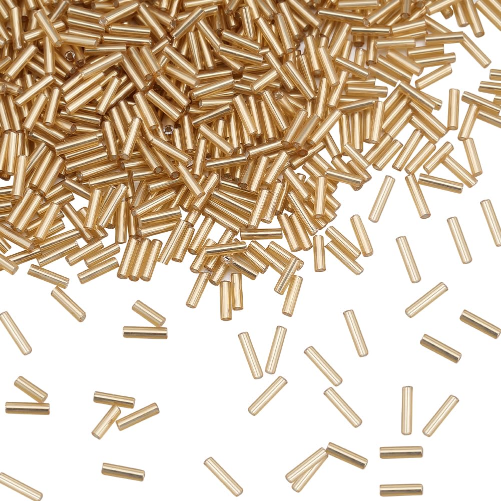 SUNNYCLUE 1 Box 2207pcs Gold Bugle Beads Bulk Glass Bugle Seed Beads Small Long Round Opaque Tube Loose Spacer Craft Bead for Jewellery Making Beading Sewing Supplies Bracelet Necklace Earrings