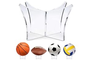 LIBERHAUS Basketball Stand Display & Holder – Non-Slip Mount Soccer Ball Stand Display with Acrylic Design for Sports Memorabilia & Trophy Showcase – Fits Basketball, Football, Volleyball, Rugby & Room Decor