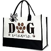 Gezred Dog Mama Tote Bag, Dog Lover Canvas Tote Bag for Women, Mother's Day Gift, 12x17 inch