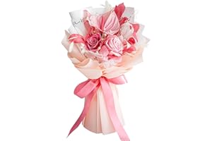 Amoueterno Flower Bouquet Natural Real Roses and Anthurium, Hand Made Preserved Flowers Bouquet,Gift for Valentine’s Day,Mother’s Day,Anniversary,Birthday,Home Decorations for Vase Arrangement (Pink)