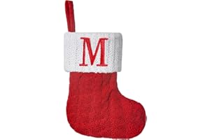 Pxniy Mini Red Knit Stocking,8.5 Inches Initial Monogram Embroidered Christmas Stocking,Family Fireplace Hanging Ornament Xmas Holiday Decor Gift-Letter M