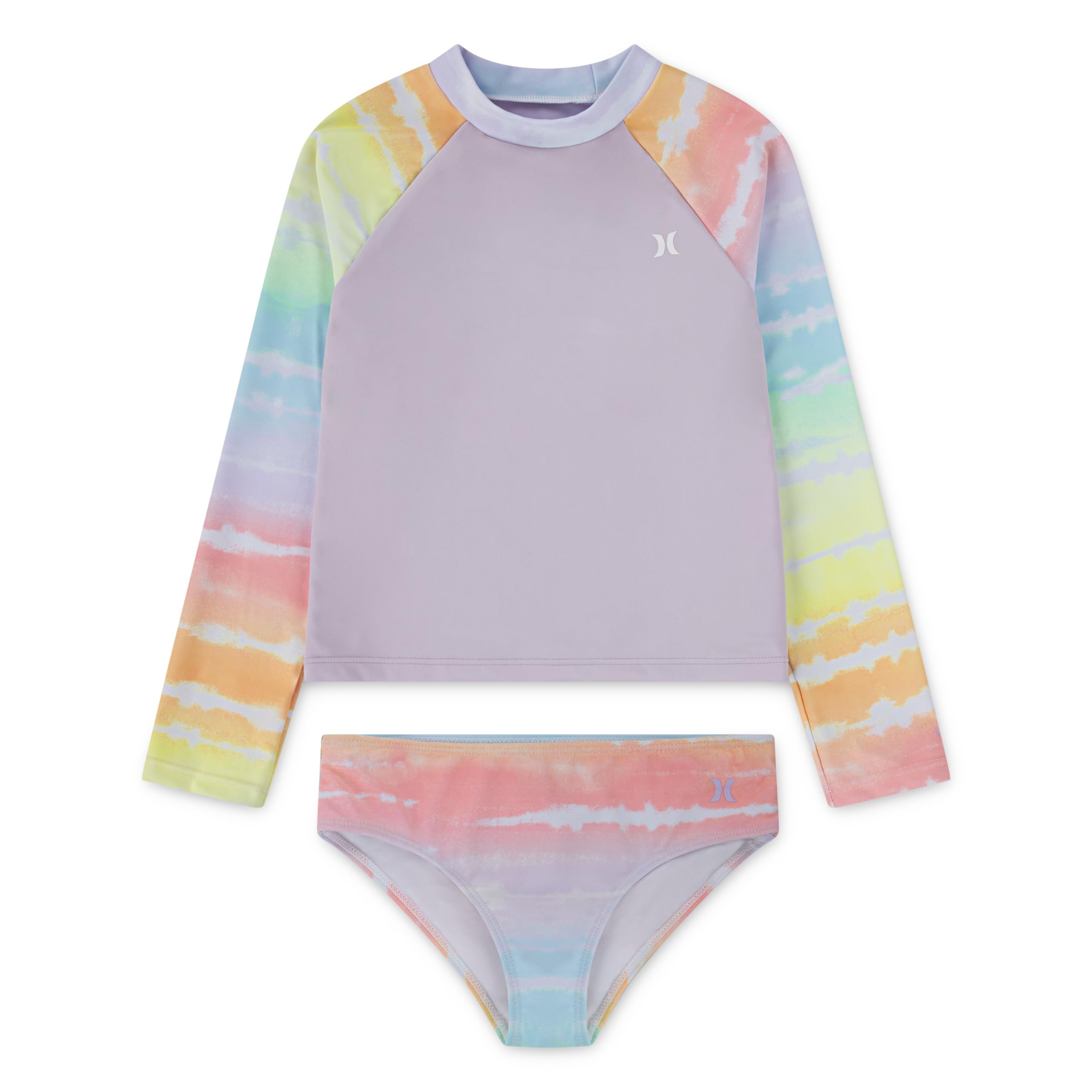 Photo 1 of Hurley Girls' Long Sleeve Rash Guard 2-Piece Swimsuit, Rainbow, 14