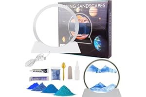 BGFJYUK Moving Sand Art Picture in Motion DIY Kit, Round Glass 3D Deep Sea Sandscapes with Display Flowing Sand Frame for Relaxing Desktop Home Office Work Décor, Making kit for Adults (Blue,7inch)
