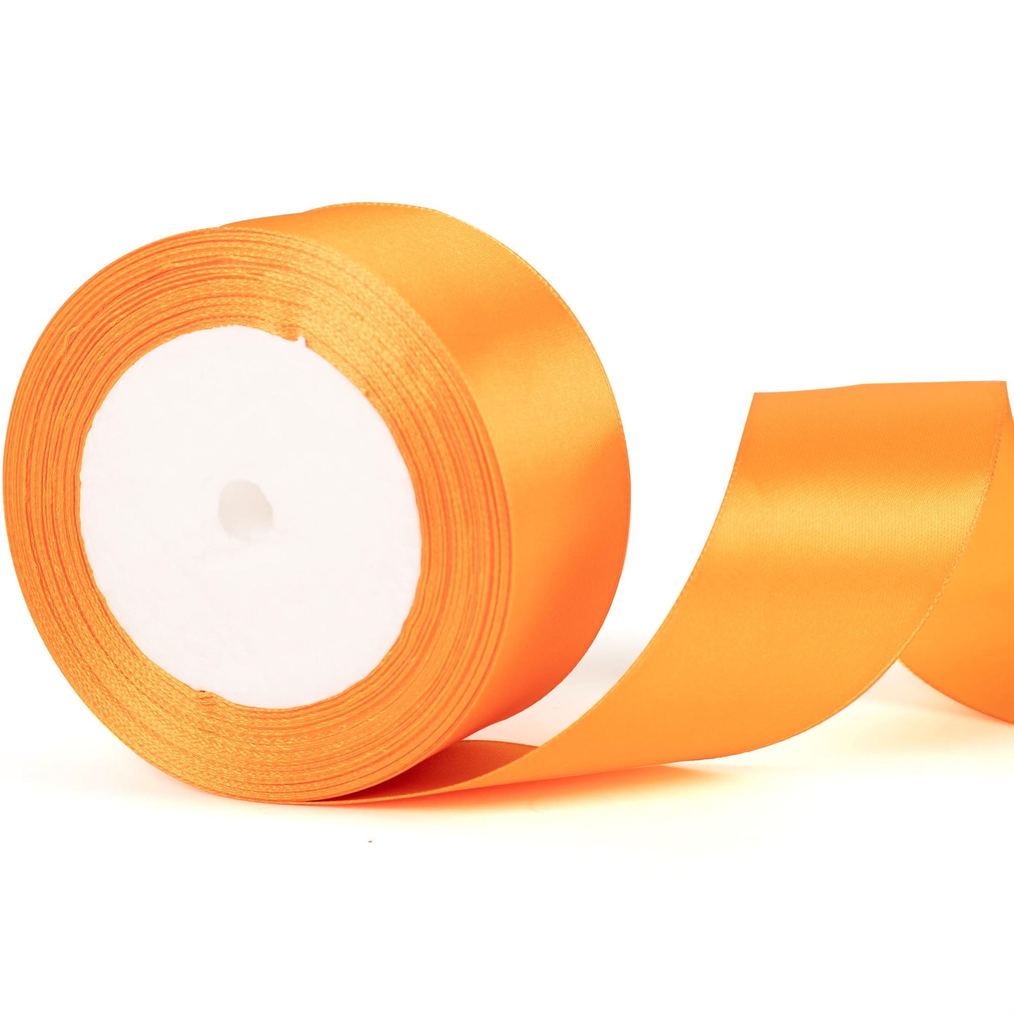 50mm Wide Orange Thick Ribbon for Gift Wrapping 22m, Thick Orange Ribbons Fabric Satin Ribbon for Present Wrapping Christmas Florist Bouquet Cake Hair Bow Crafting Wedding Car Decoration