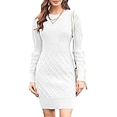 Dyexces Womens Sweater Dress Long Sleeve Crewneck Diamond Knit Sweater Dresses Sexy Slim Fit Pullover Dress