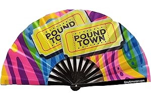 PANDATAK Gay Pride Large Folding Fans, Bamboo Fan 13" with UV Reactive Ink, for LGBTQ Circuit Parties and Raves (Pound Town)