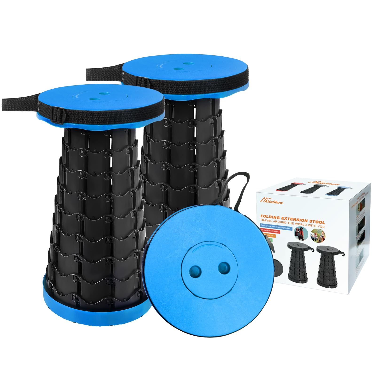 Photo 1 of *** ONLY HAS ONE STOOL*** AttoShow 2PCS Upgraded Collapsible Stool Thickened Set, Portable Stool Folding Stools, Foldable Chair for Camping Fishing Hiking BBQ and Outdoor Activities - Max 400lbs?Blue?