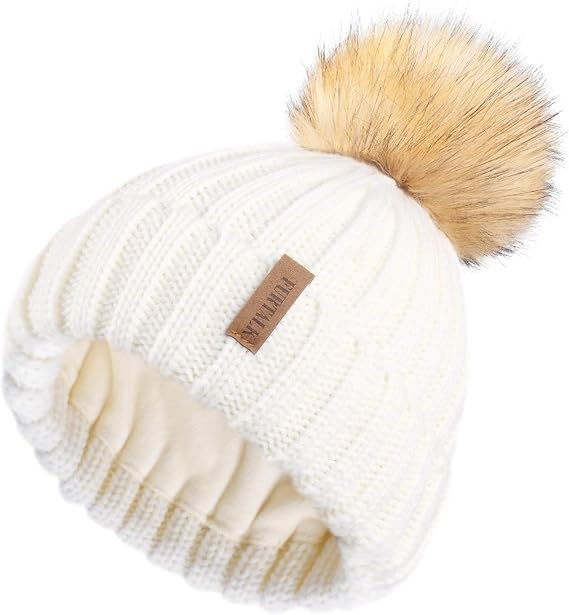 Furtalk Bonnet D Hiver Chaud En Tricot Pour Femme Avec Pompon En Fourrure Synthetique Blanc Medium Amazon Fr Vetements Et Accessoires