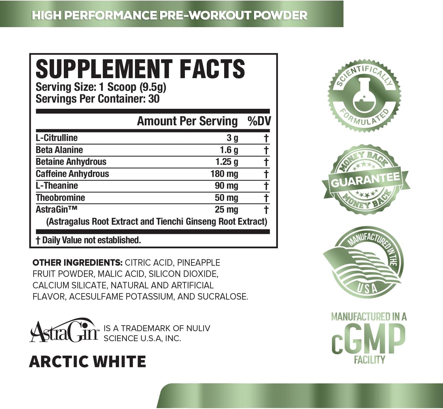 NITROSURGE Pre Workout Supplement - Energy Booster, Instant Strength Gains, Clear Focus, Intense Pumps - Nitric Oxide Booster & Powerful Preworkout Energy Powder - 30 Servings, Arctic White: Health & Personal Care