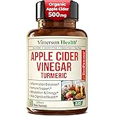 Organic Apple Cider Vinegar with Turmeric Curcumin Supplement & Ginger for Digestive Health, Metabolism, Energy & Joint Support – Organic Turmeric & Apple Cider Vinegar Capsules – 60 Vegan Non-GMO