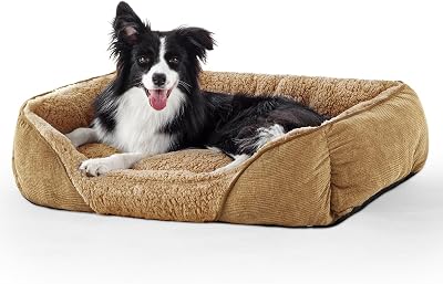 JOEJOY Medium Dog Cat Bed Lamb Fleece Warm Washable Brown 63x53x21cm