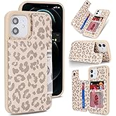 iCoverCase Compatible with iPhone 12/12 Pro Phone Case with Card Holder, Wallet Case for Women Men RFID Blocking PU Leather Protective Case 6.1 Inch (Beige Leopard)