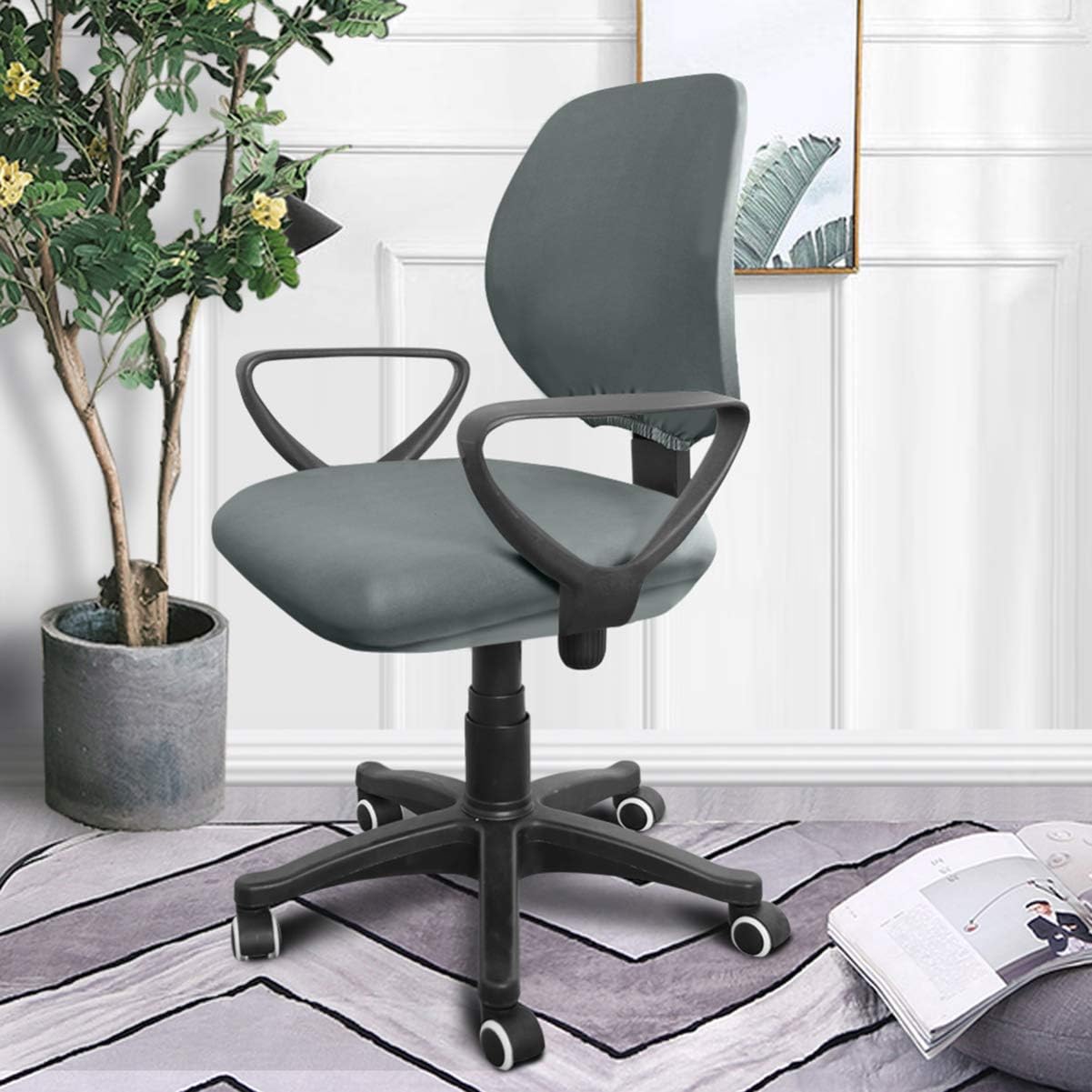 VOSAREA Office Chair Covers Stretch Computer Desk Chair Slipcovers Protector Removable Washable Chair Seat Cushion Protectors (Deep Grey) - Image 3