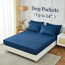 ILAVANDE Navy Blue King Sheets Set 6 Piece,Hotel