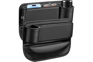 BEENLE Car Seat Gap Filler Organizer with Cup Holder -1Pack, Multifunctional Car Side Seat Gap Filler Automotive Storage Box for Phones, Glasses, Keys, Cards - Adjustable Leather Gap Filler for Cars
