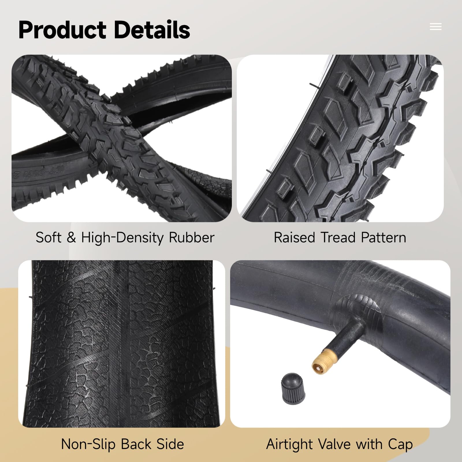 yeesport Fahrradreifen 24 Zoll Set – 2 Stück 57-507 24x2.125 Mantel & 24x1.95-2.125 Schlauch mit AV 35mm & Reparaturkit, 24 Zoll Faltbare MTB-Reifen für Mountainbike, Tragbar und Ersetzbar 6